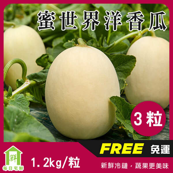 【每日宅鮮】台灣蜜世界綠肉洋香瓜(1.2kg±5% x3粒 光面瓜 免運)