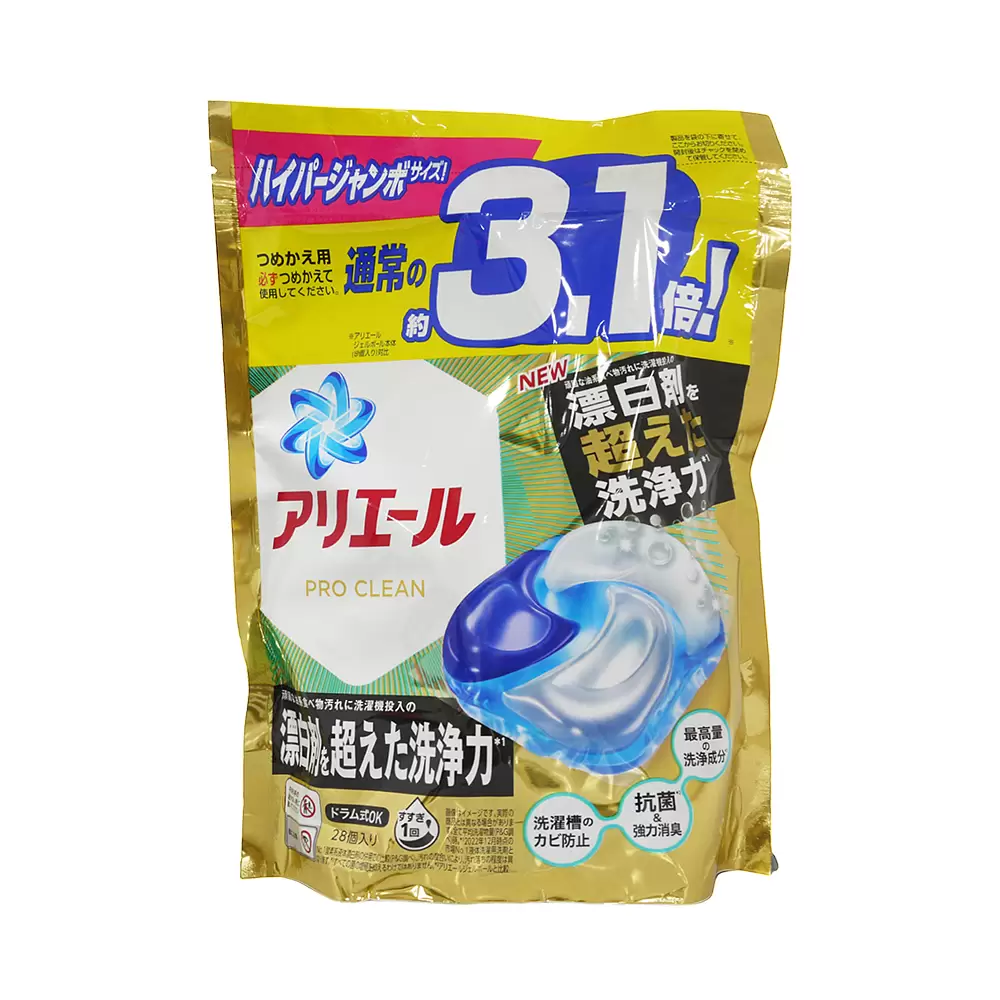 日本P&G ARIEL 3.1倍炭酸 4D洗衣膠球補充包28入-漂白成份
