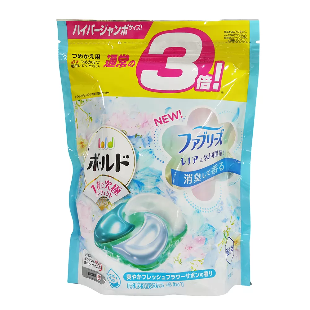 日本P&G Bold 3倍炭酸 4D洗衣膠球補充包33入-清新皂香