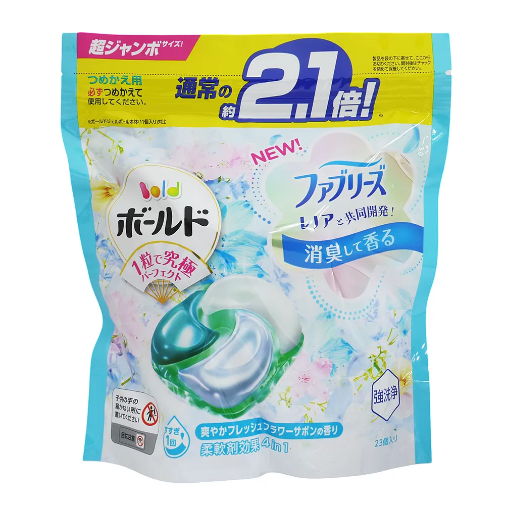 日本P&G Bold 2.1倍炭酸 4D洗衣膠球補充包23入-白葉香氛