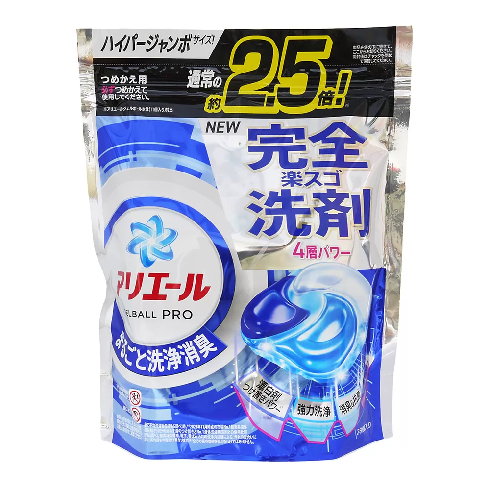 日本P&G ARIEL 2.5倍炭酸 4D洗衣膠球補充包28入-抗菌潔白