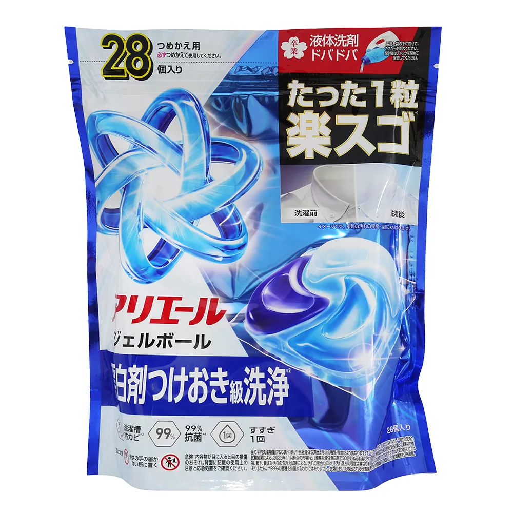日本P&G ARIEL 2.5倍炭酸 4D洗衣膠球補充包28入-抗菌潔白
