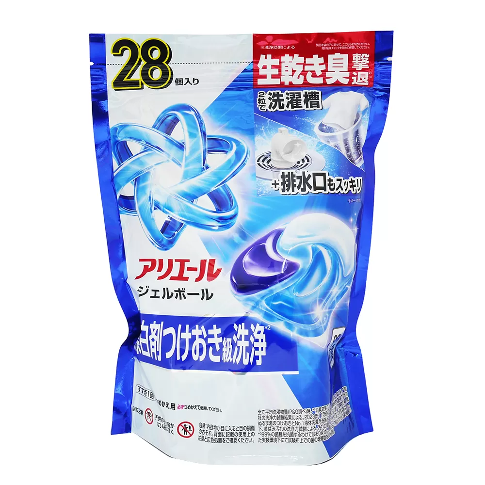 日本P&G ARIEL 2.5倍炭酸 4D洗衣膠球補充包28入-抗菌潔白