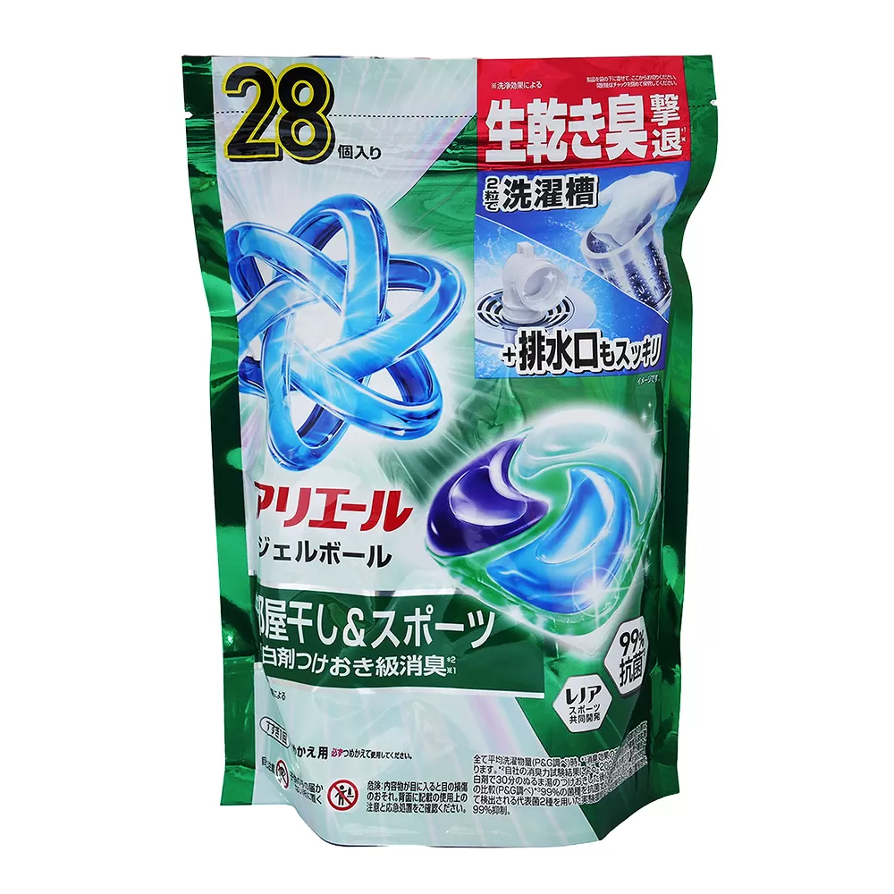 日本P&G ARIEL 4D洗衣膠球補充包28入-室內晾乾