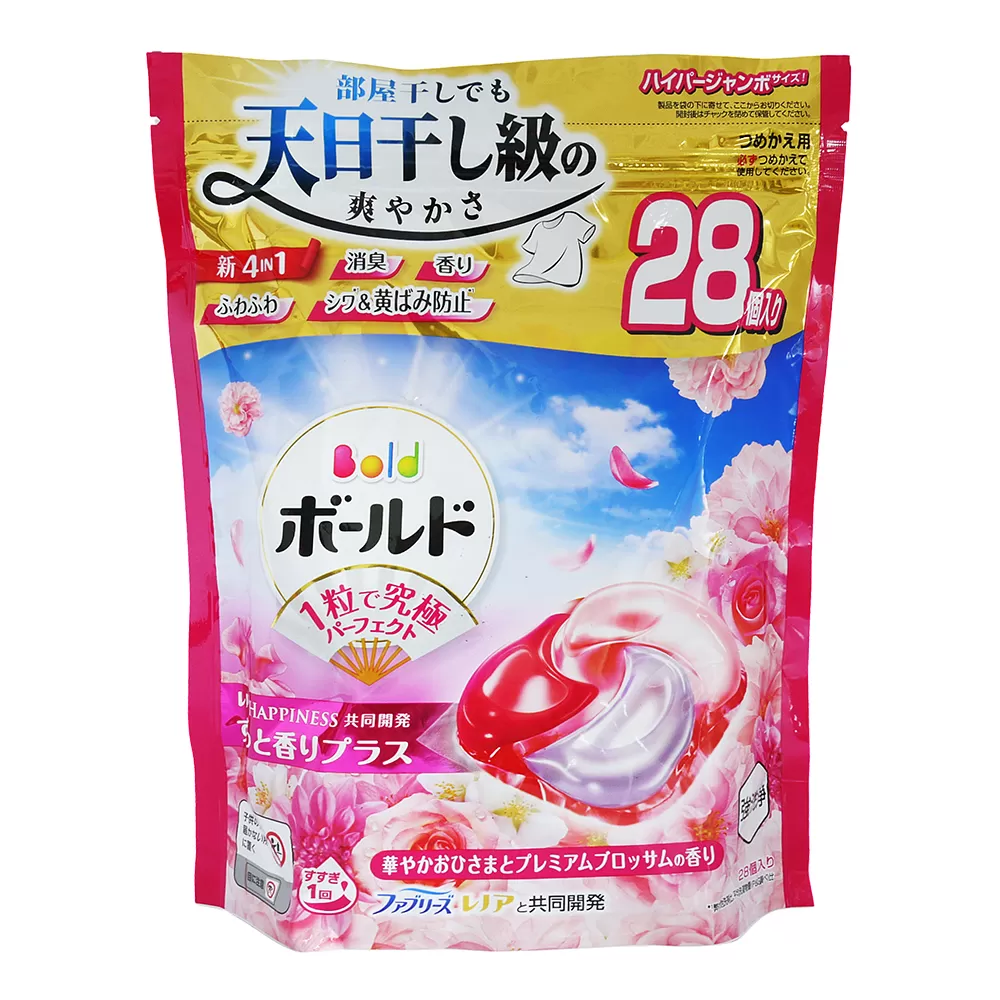 日本P&G Bold 2.5倍炭酸 4D洗衣膠球補充包28入-療癒花香