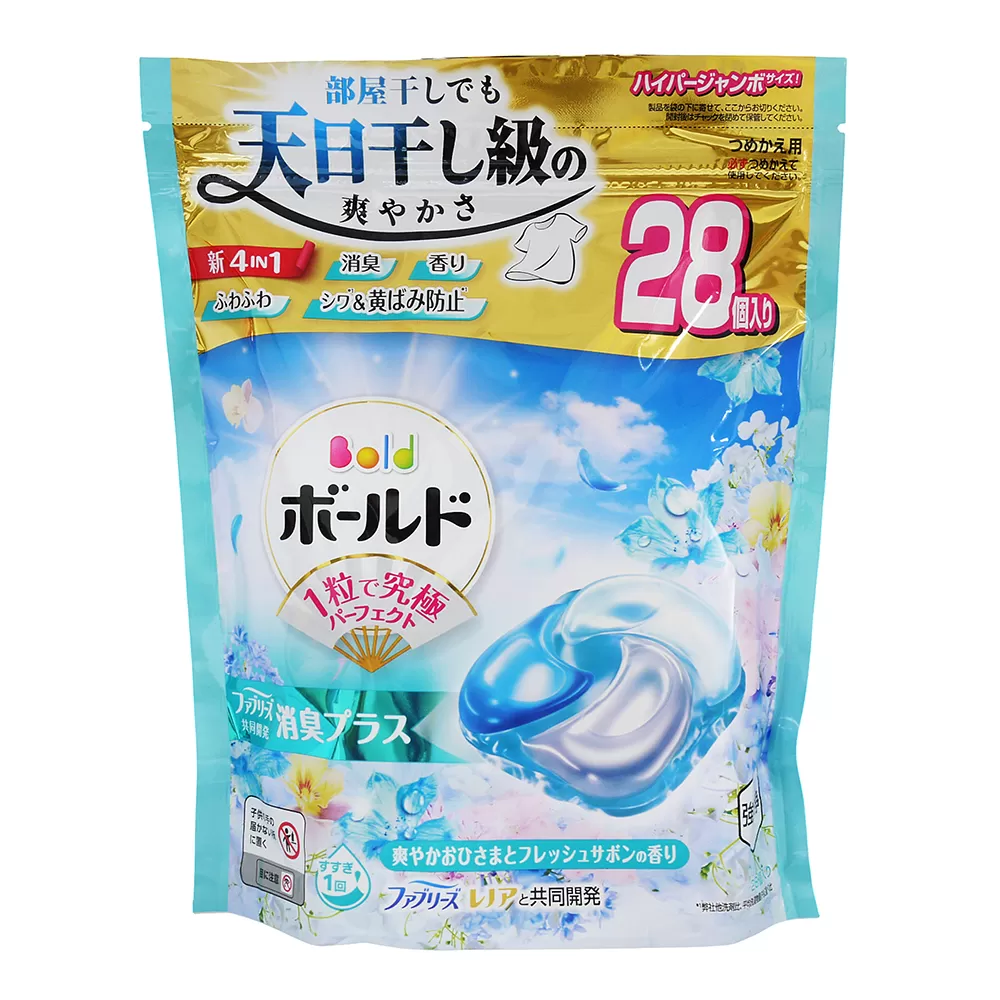 日本P&G Bold 2.5倍炭酸 4D洗衣膠球補充包28入-清新皂香