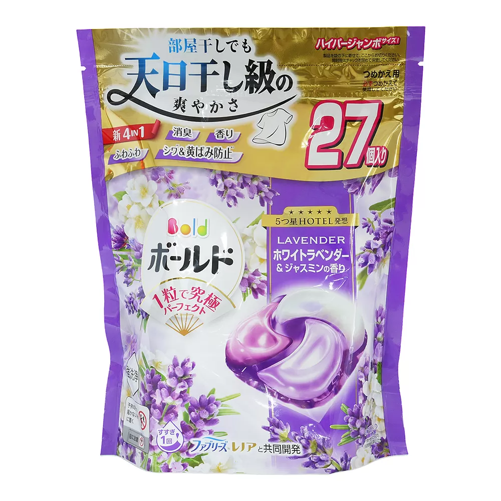 日本P&G Bold 2.5倍炭酸 4D洗衣膠球補充包27入-薰衣草&茉莉