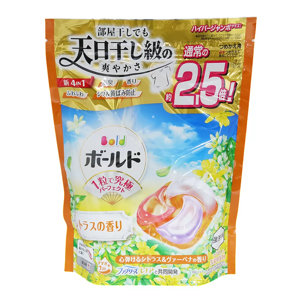 日本P&G Bold 2.5倍炭酸 4D洗衣膠球補充包27入-柑橘馬鞭草