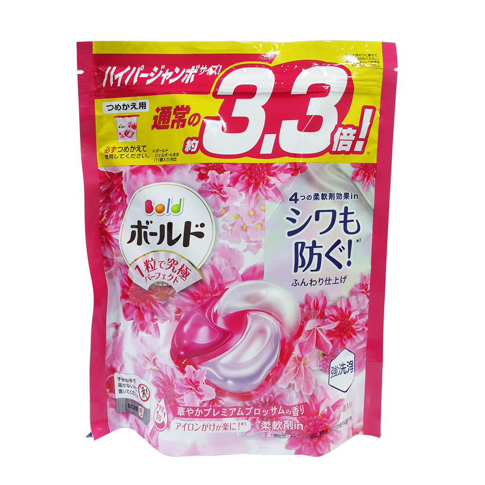 日本P&G Bold 3.3倍炭酸 4D洗衣膠球補充包36入-療癒花香