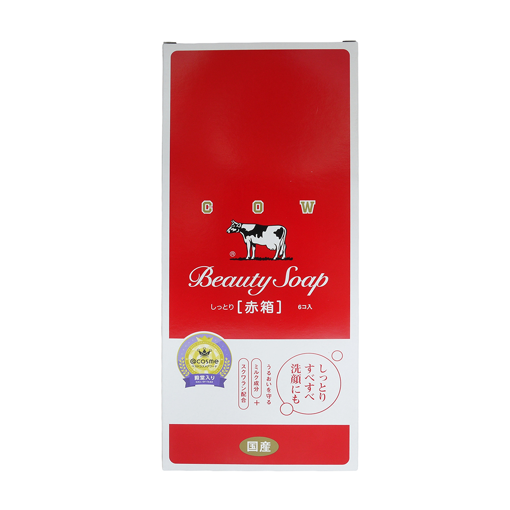 日本 COW牛乳石鹼滋潤香皂 玫瑰滋潤-紅色 (90g*6入)