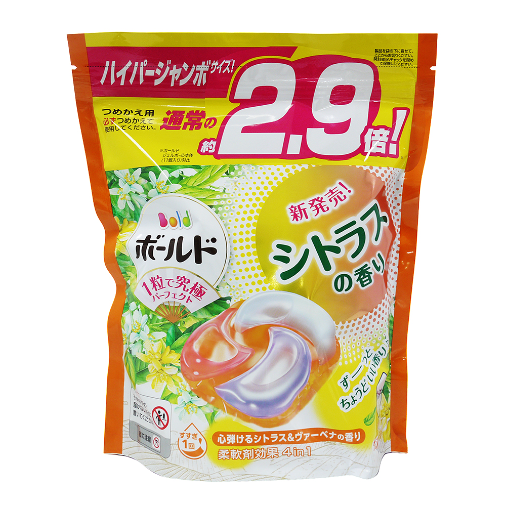 日本P&G Bold 2.9倍炭酸 4D洗衣膠球補充包32入-柑橘馬鞭草
