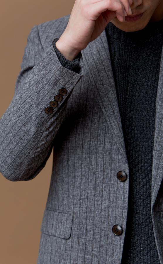 1415 直條紋西裝外套 麻灰色