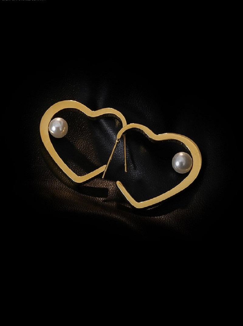 歐美小香風時尚氣質K金色心形珍珠耳環