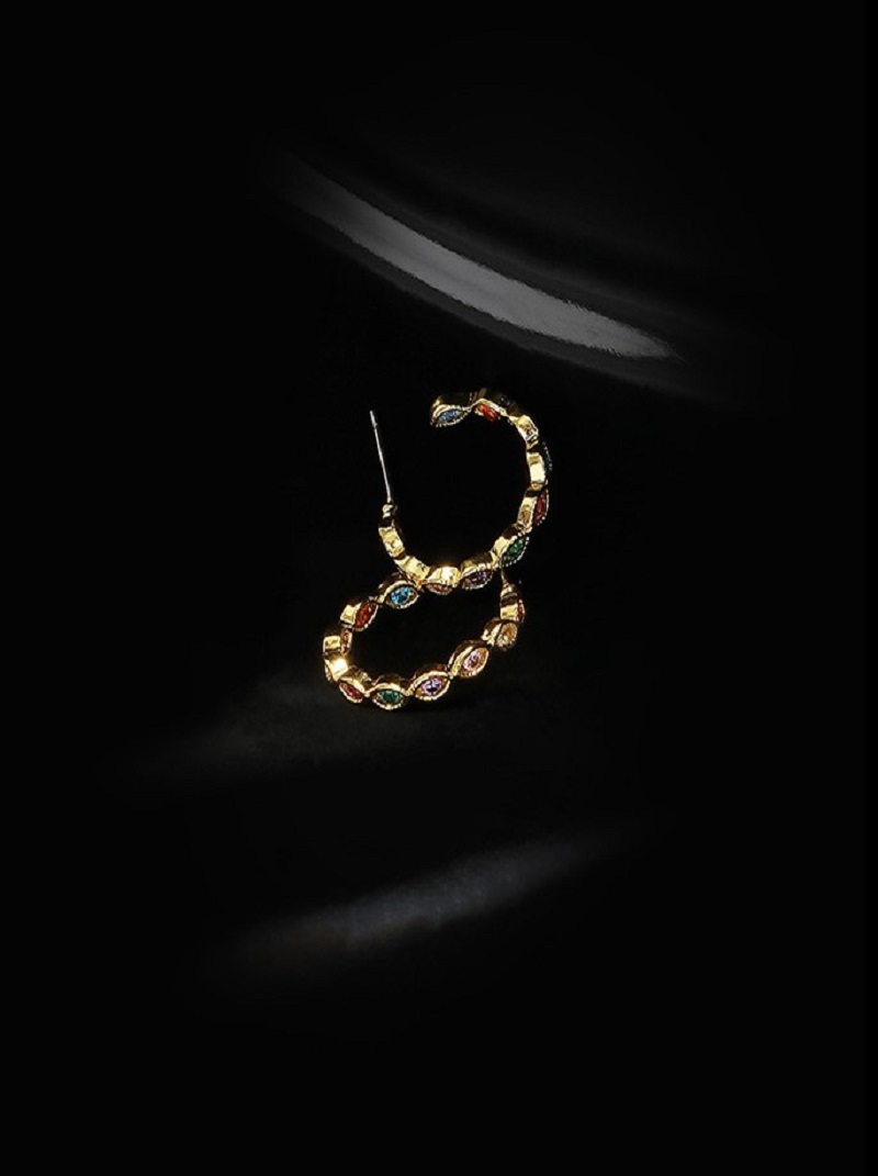 歐美復古輕奢設計高級感微鑲彩鑽時尚k金色耳環