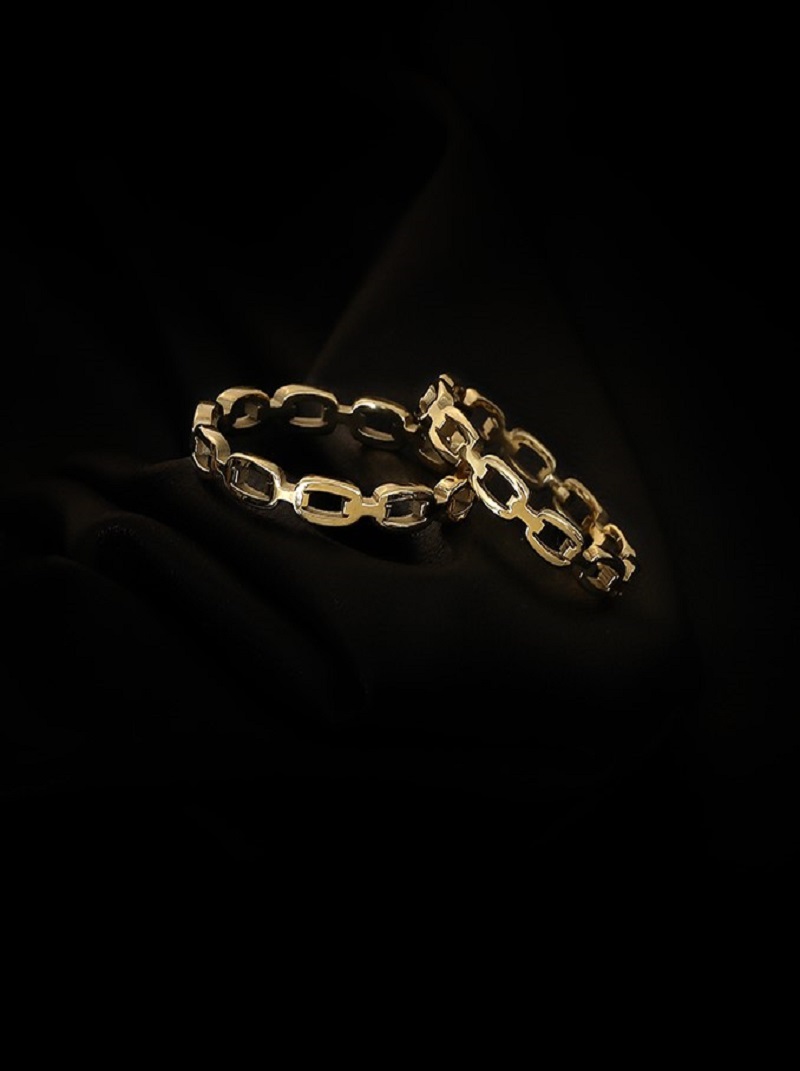 韓國新款時尚氣質簡約K金色個性鍊條戒指