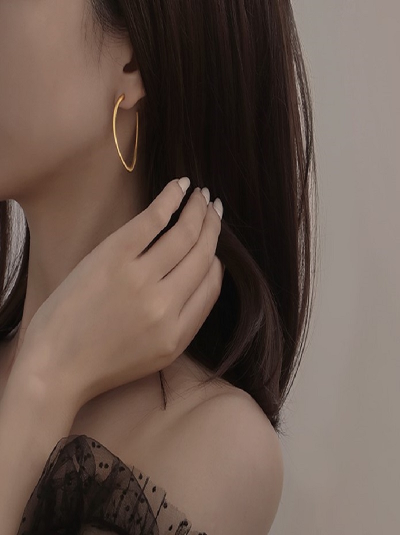 韓國新款氣質短髮K金色耳環