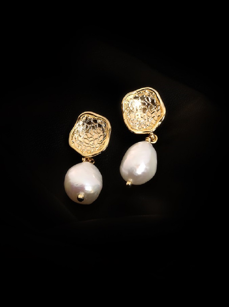 韓國時尚氣質新款K金色巴洛克珍珠耳環