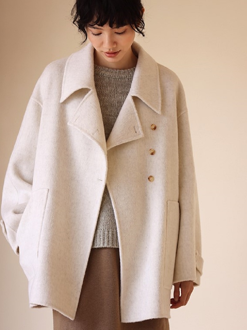 澳洲100羊毛小眾斜門襟中長款雙面呢大衣,秋冬,短大衣,韓風,中性,保暖