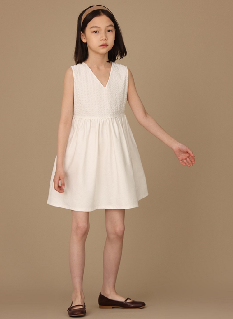 白色小眾純棉肌理感無袖兩穿背心連身裙洋裝