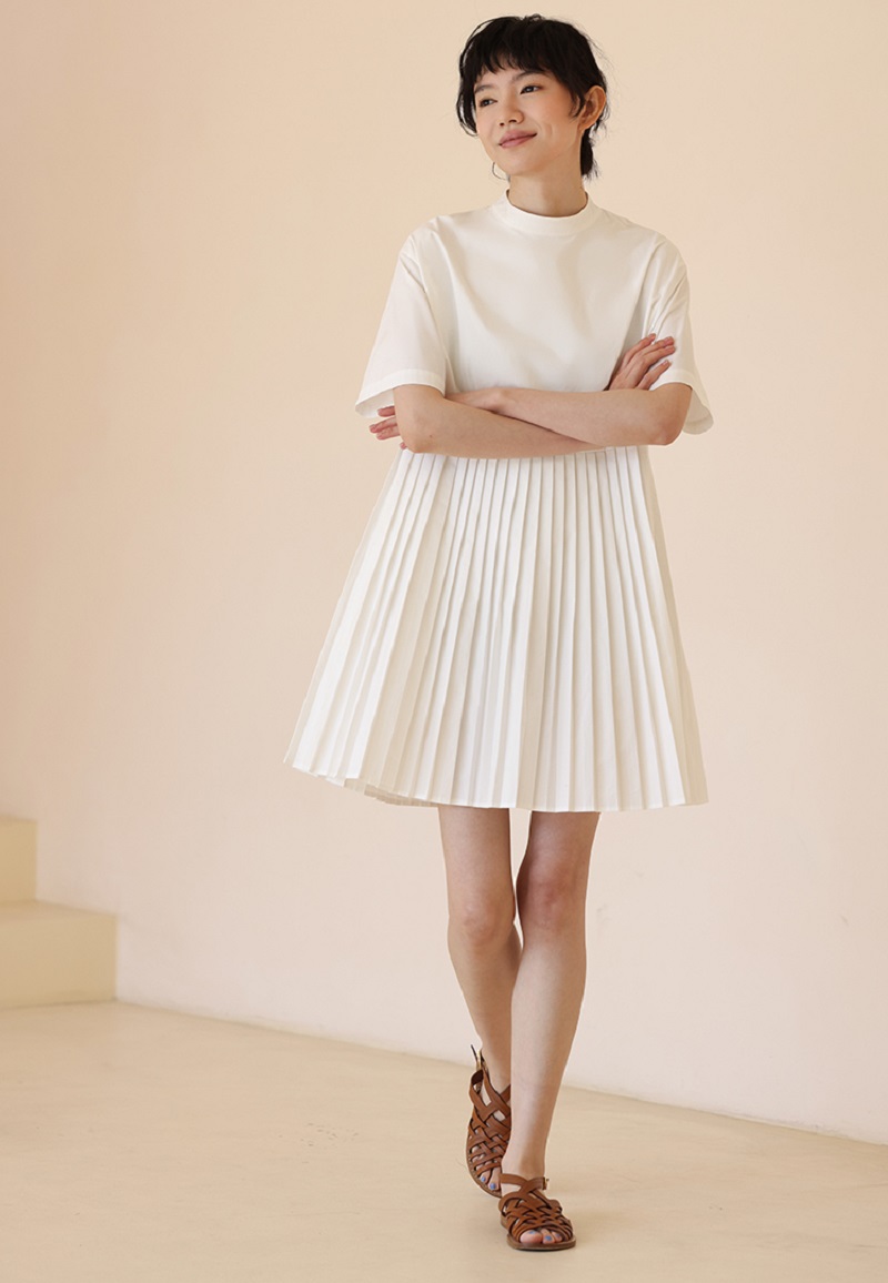 折紙畫室小眾100%棉重工壓褶高腰百褶連身裙洋裝