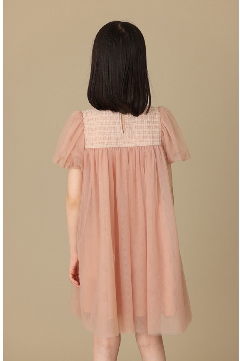 甜美粉色三層網紗泡泡袖公主連身裙洋裝,甜心,甜美,洋裝,法式甜美,泡泡袖