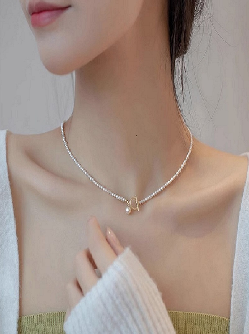 極細小米珠項鍊女OT珍珠鎖骨鏈輕奢小眾高級感頸鍊