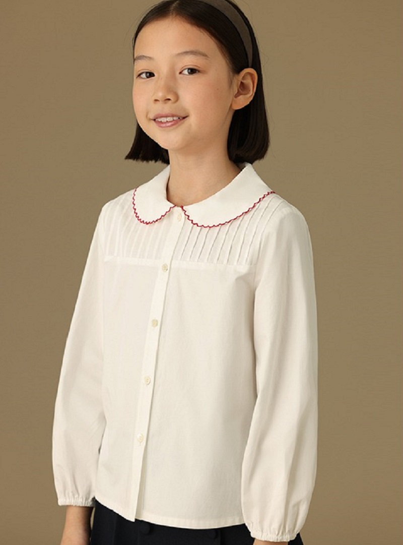 新品甜美風琴褶娃娃領襯衫親膚白色全棉上衣