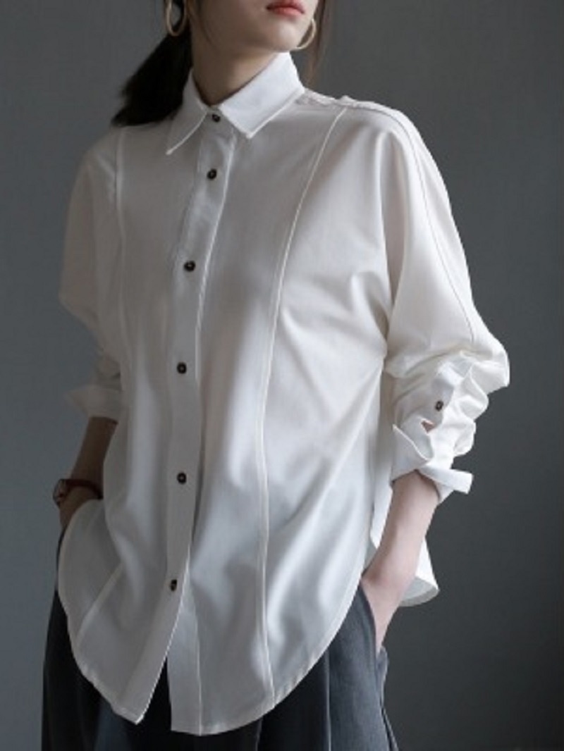 抗皺布料秋季新法式設計感白色襯衫女疊穿長袖襯衣