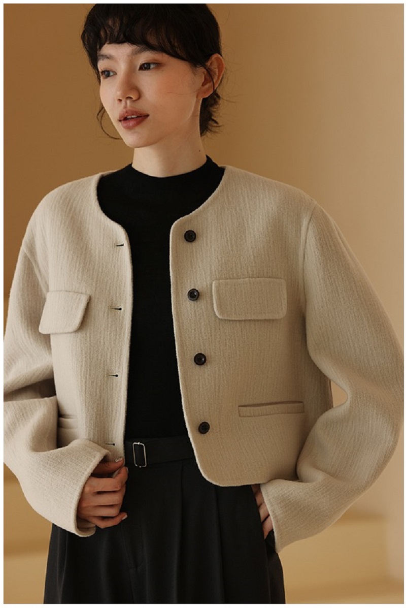 進口100%羊毛重工木紋肌理短款小個子雙面呢面料外套