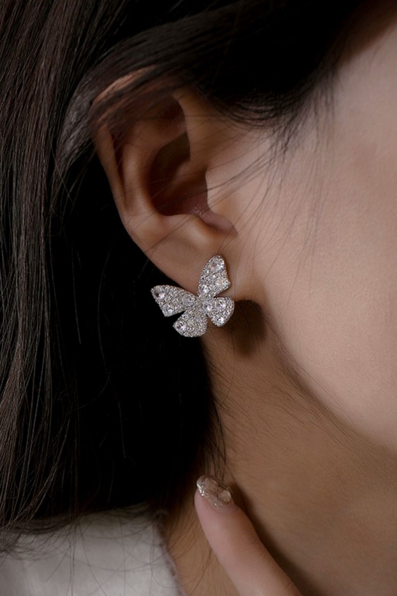 水晶鋯石蝴蝶耳環女小眾設計感高級精緻配件