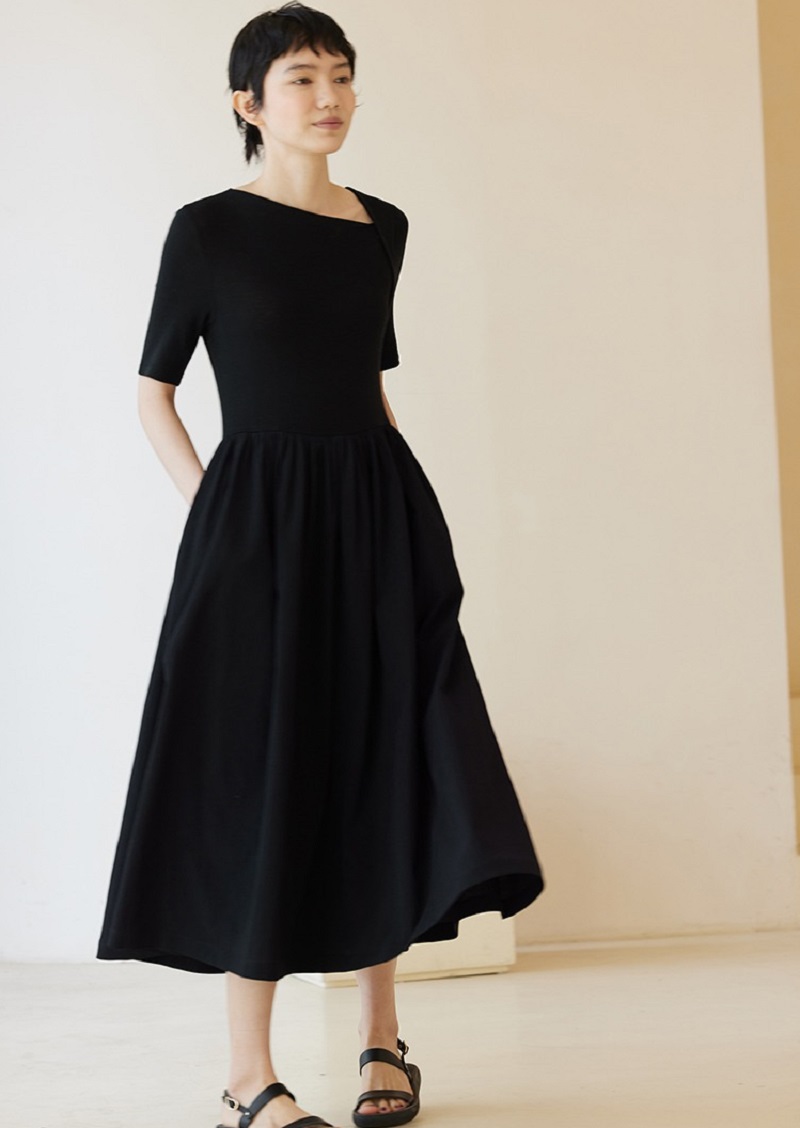 法式美學天絲羊毛拼接設計感斜V領氣質通勤顯瘦連身裙洋裝