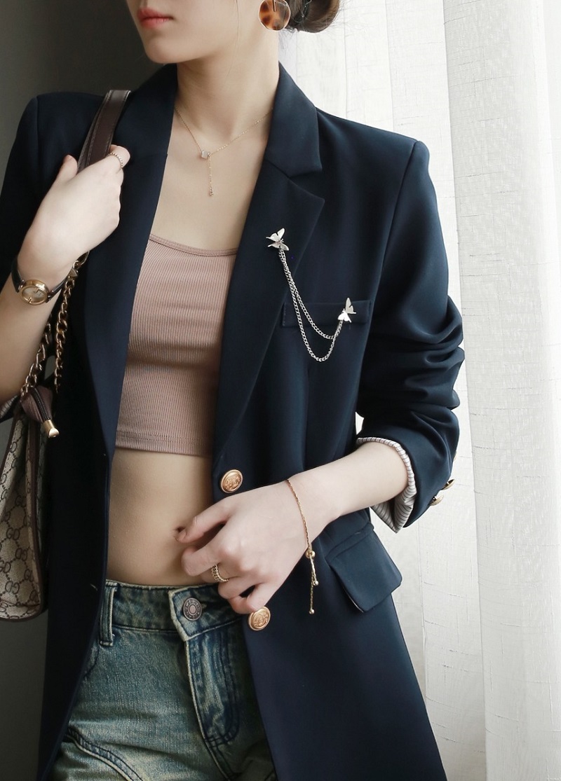 設計感胸針西裝外套女春季新品韓國版直筒通勤氣質西服