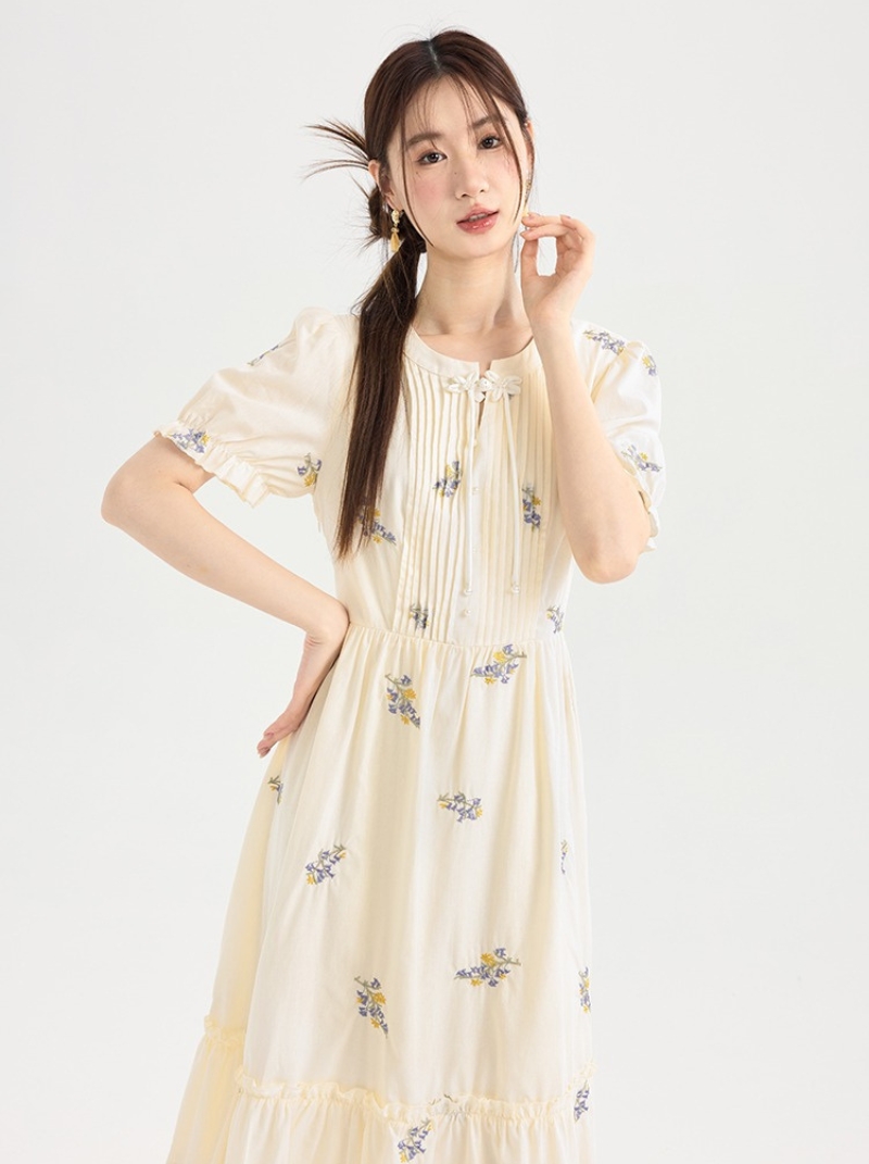 大尺碼新中式洋裝刺繡女裝中國風裙子女新品夏季A字裙連身裙