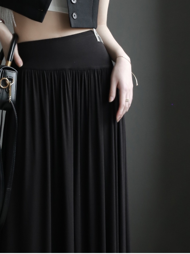 斜腰設計感莫代爾垂墜感柔軟大擺半身裙女顯瘦褶皺長裙
