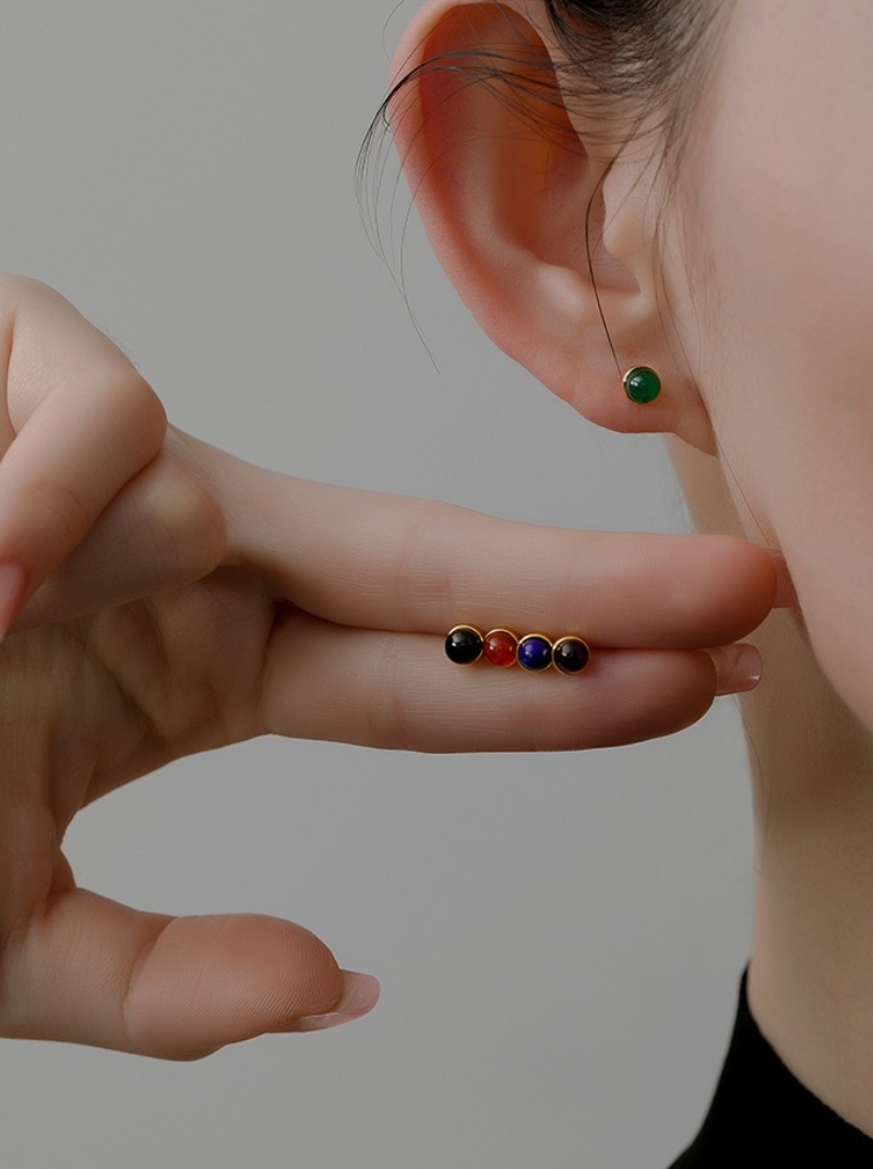 歐式簡約原子色石耳環女小眾輕奢時尚設計新品925銀針耳飾
