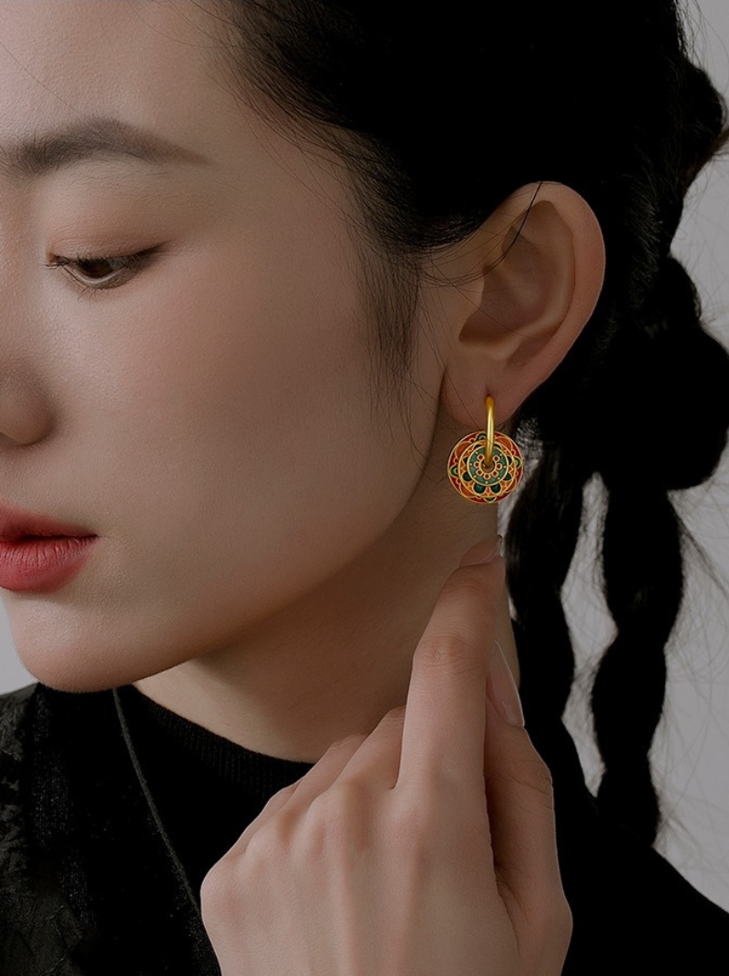 彩繪滴釉耳環女小眾高級感設計一款多戴新品中式民族風氣質耳飾