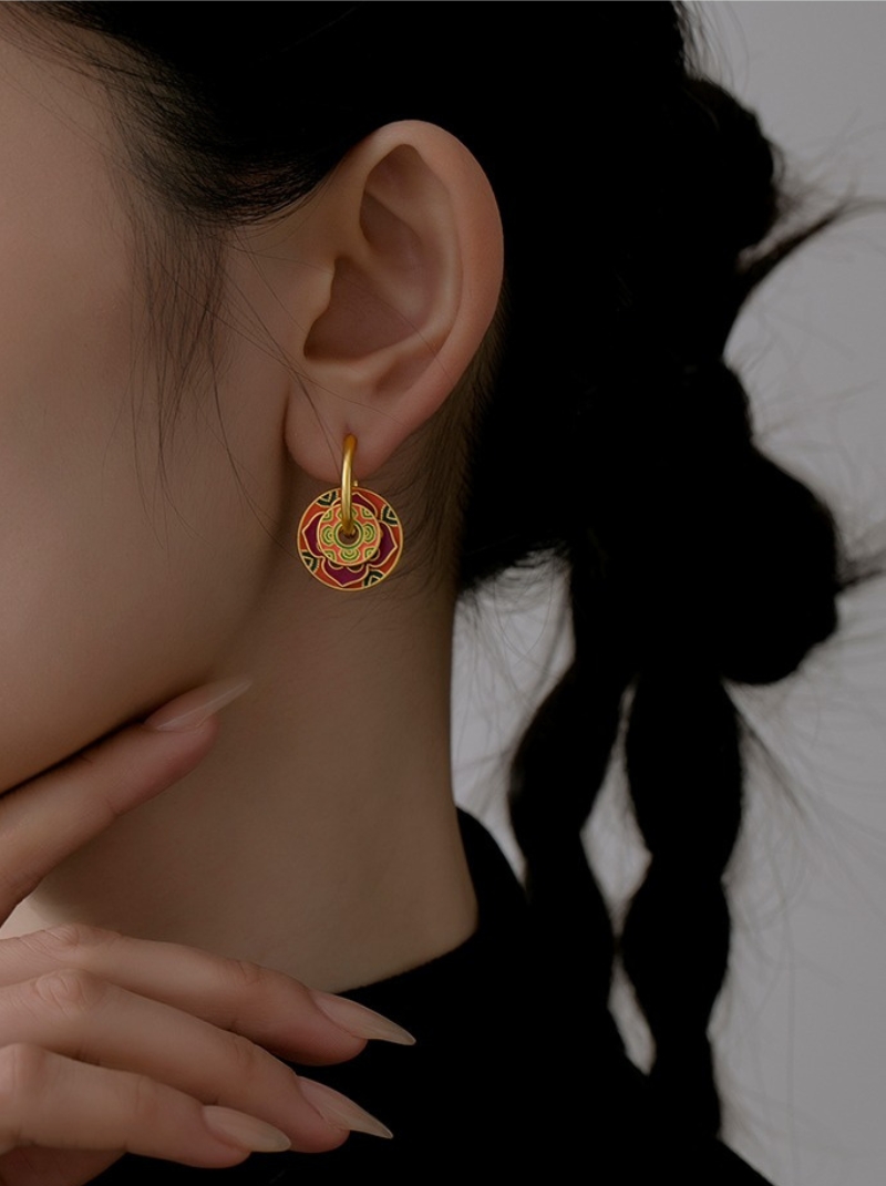 新品中式復古時尚耳環女小眾高級感一款多戴設計滴釉彩繪耳飾品