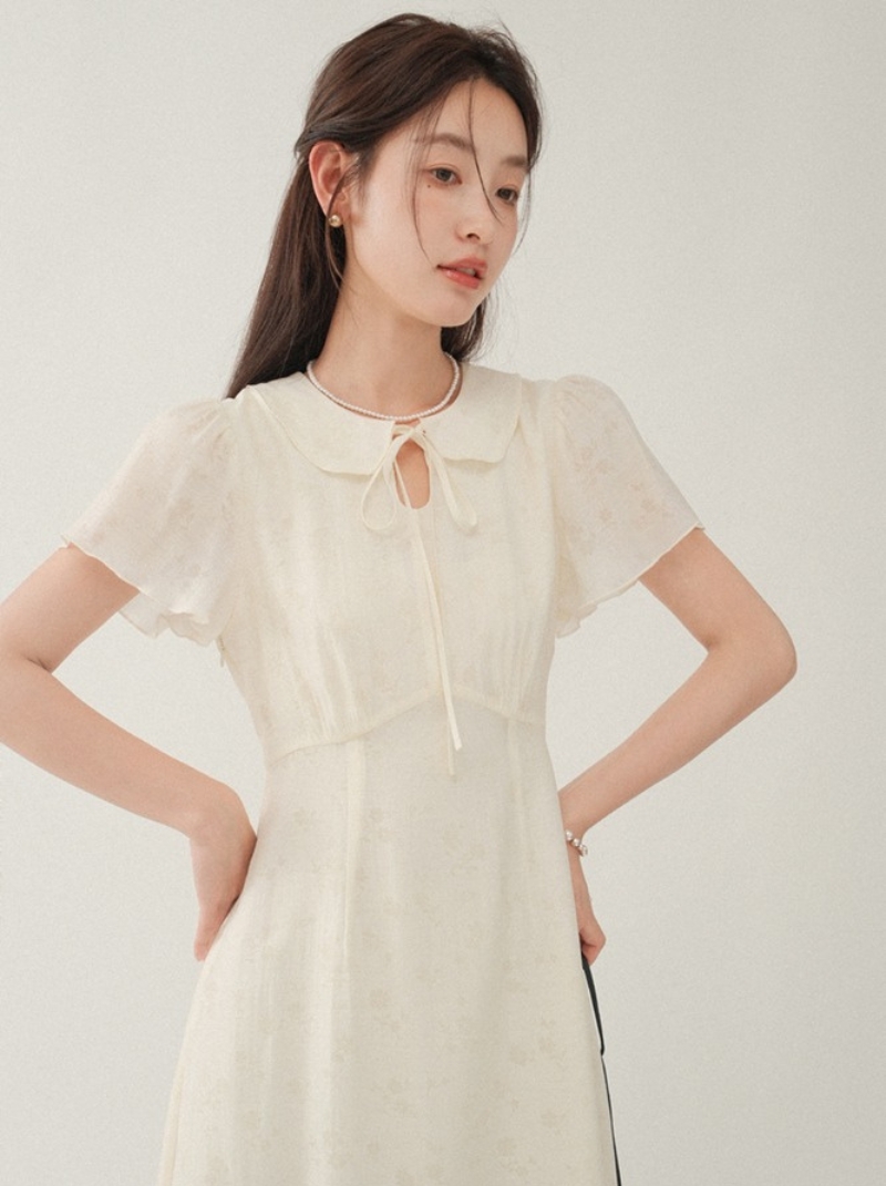 中國風氣質娃娃領短袖連身裙女款新品長裙洋裝