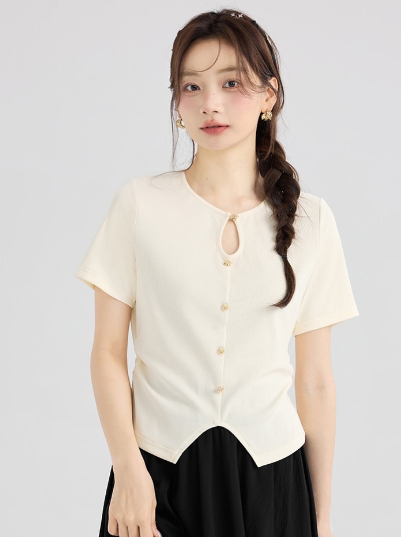 大尺碼針織短袖T卹女新品時尚洋氣法式高級感上衣