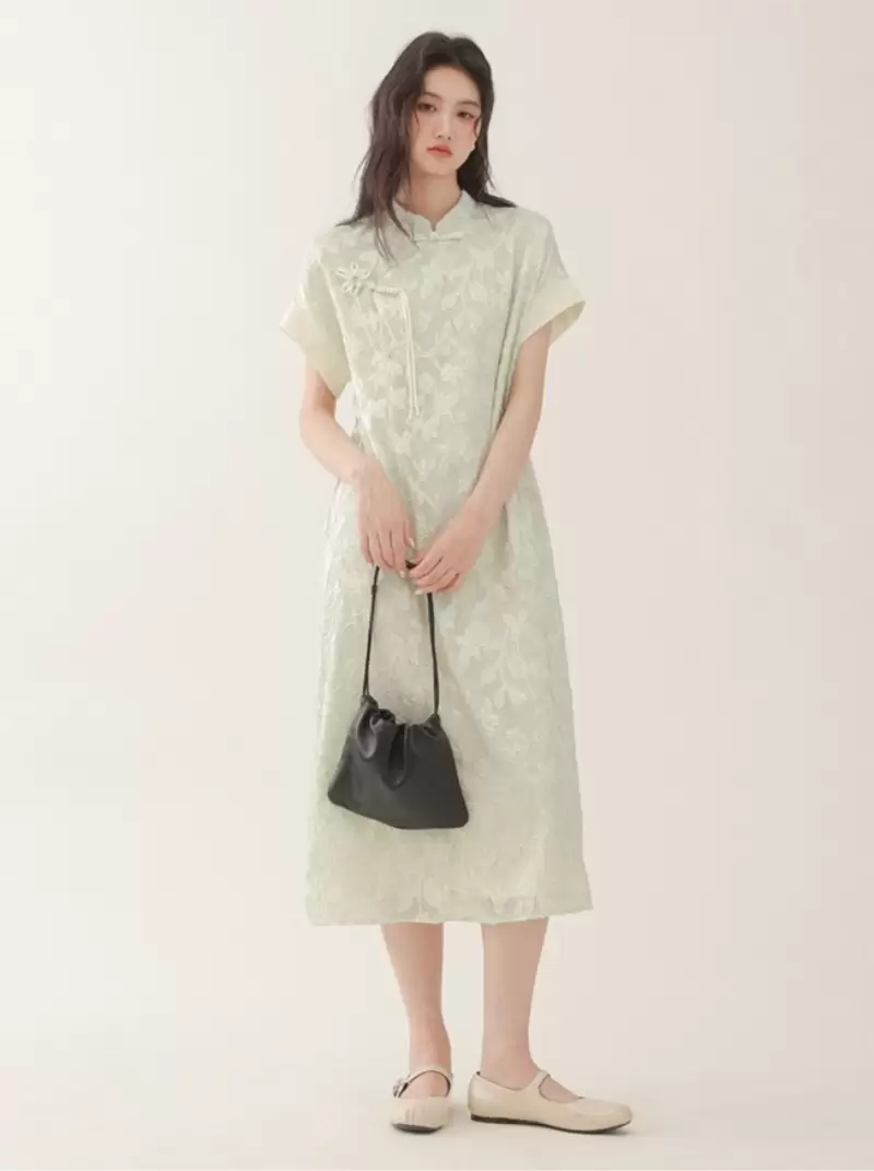 新品中國風復古盤扣精緻連身裙女高級感氣質長裙洋裝