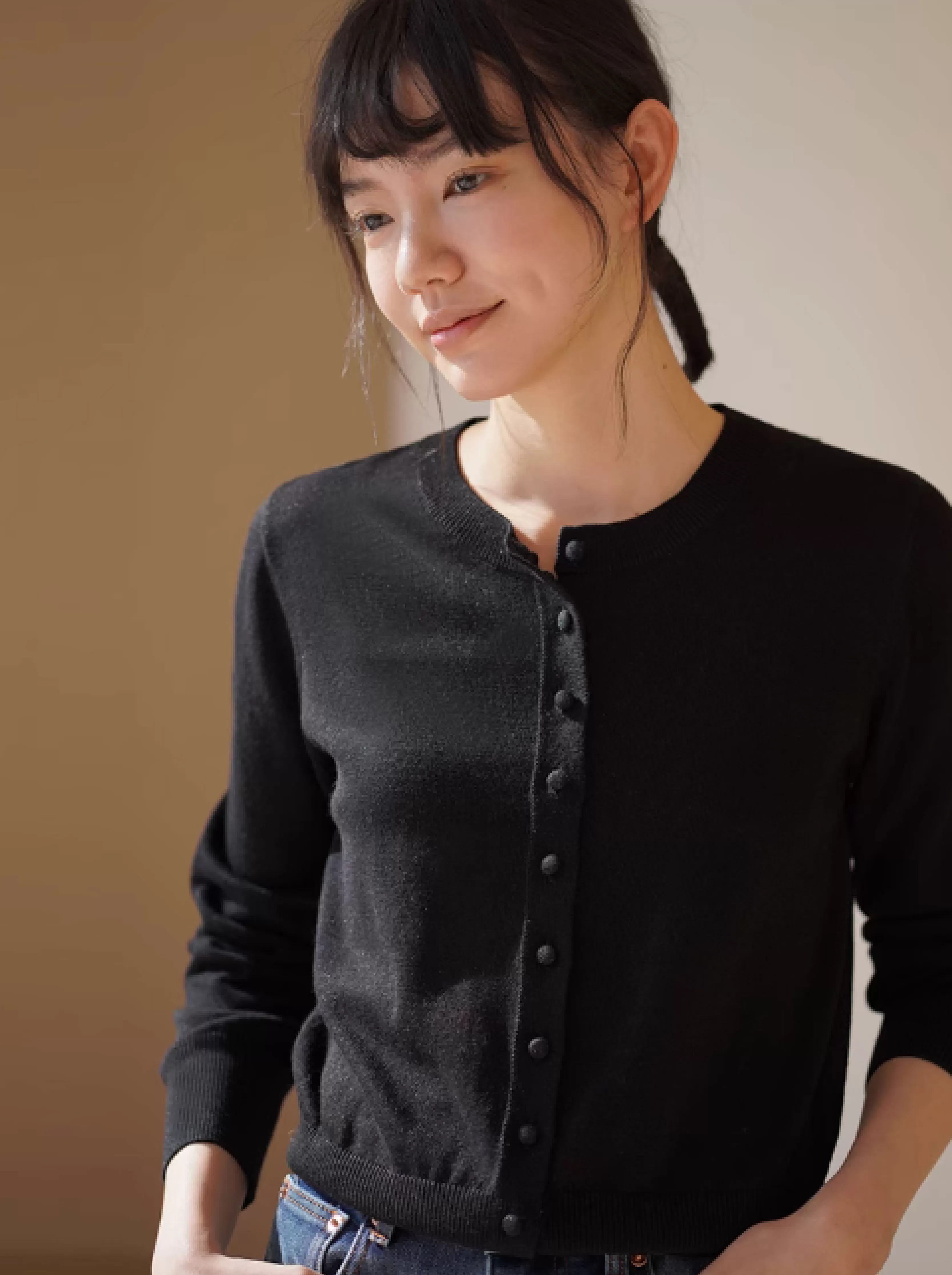 時髦通勤知識分子針織可機洗羊毛混紡老錢風寬鬆鬆開衫女