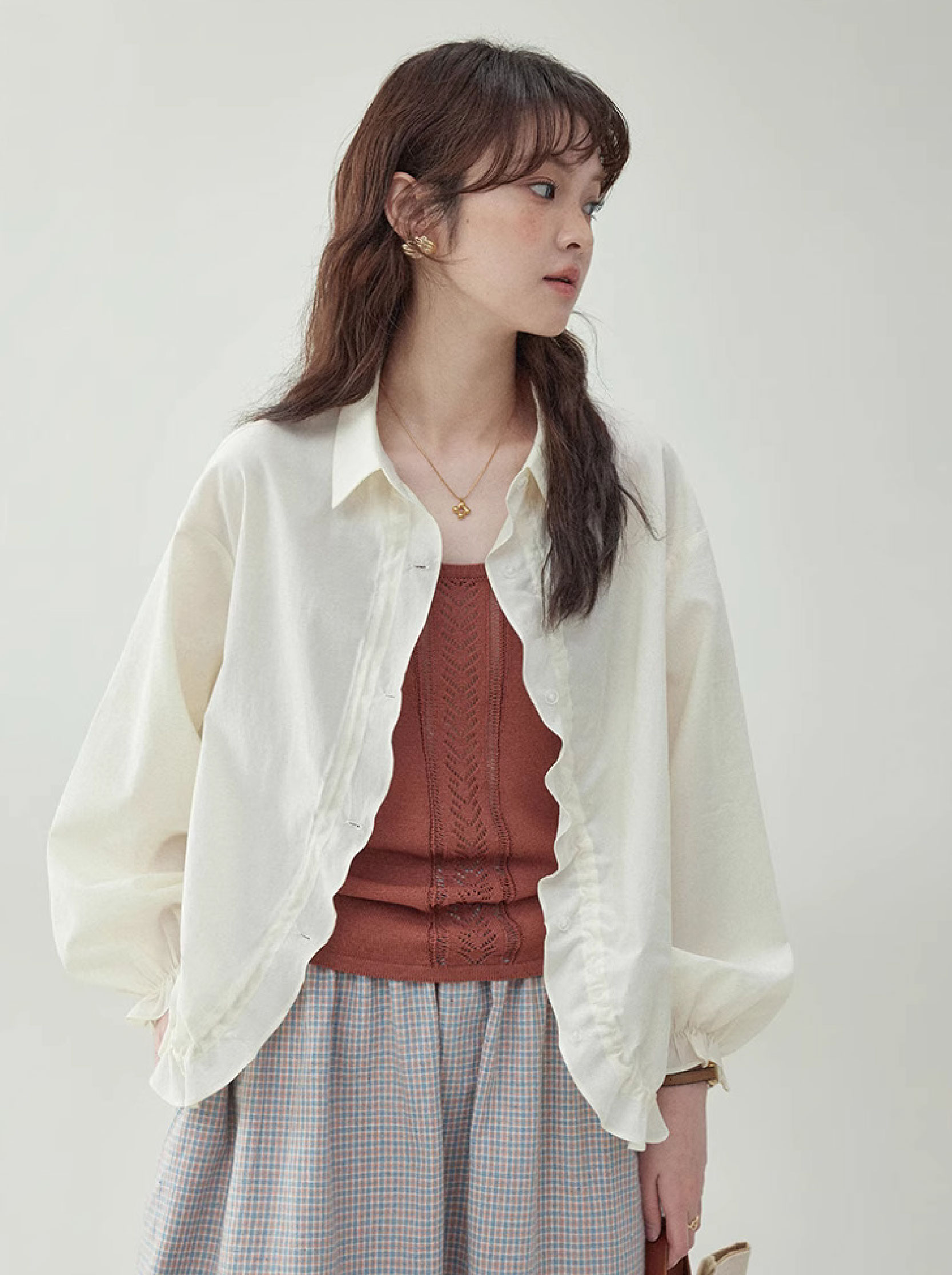 甜美純色不規則防曬襯衫女夏季新款薄款花邊外套