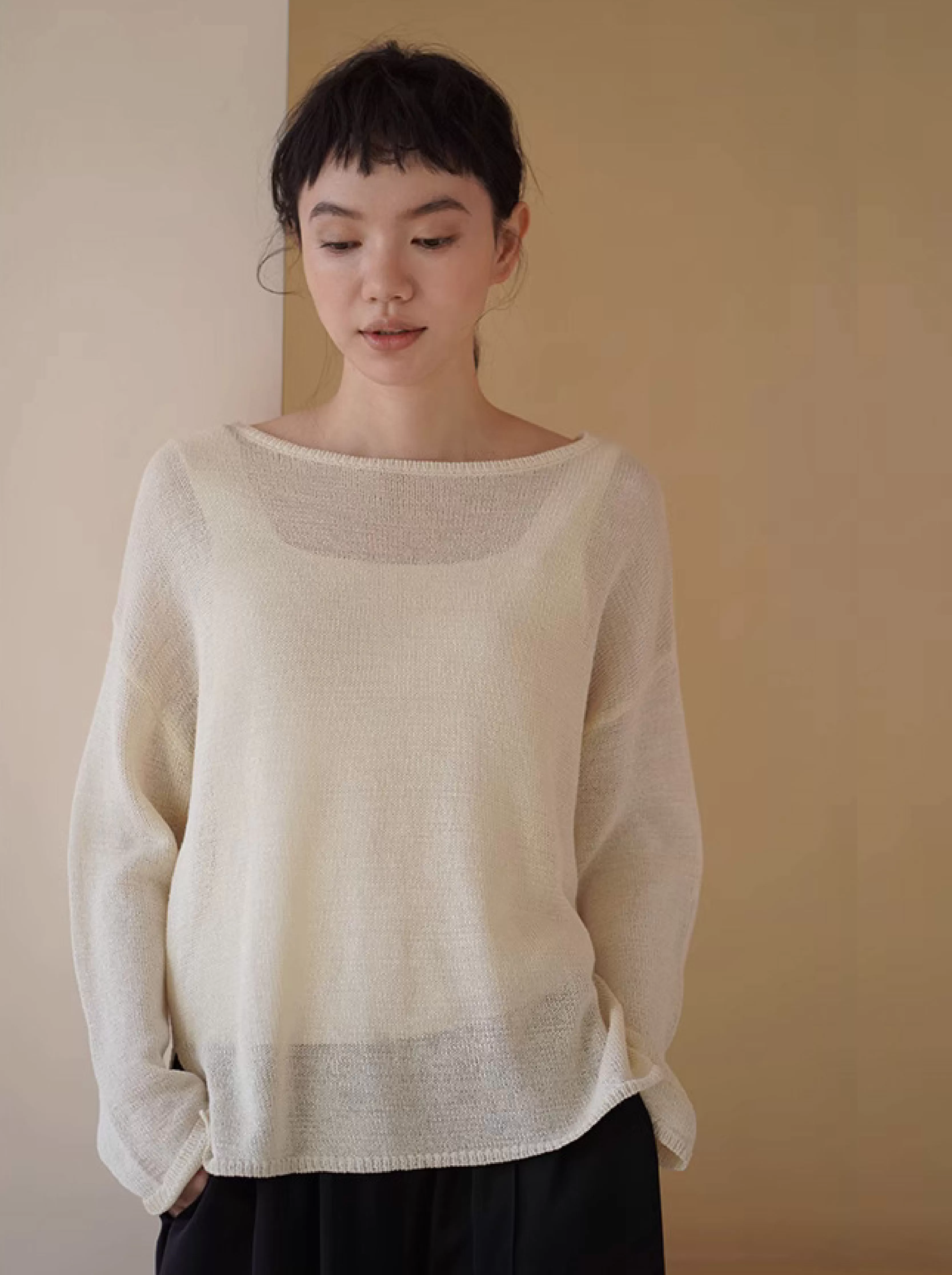 隱密月光精緻鏤空針織罩衫慵懶坑條寬鬆柔軟顯瘦上衣女