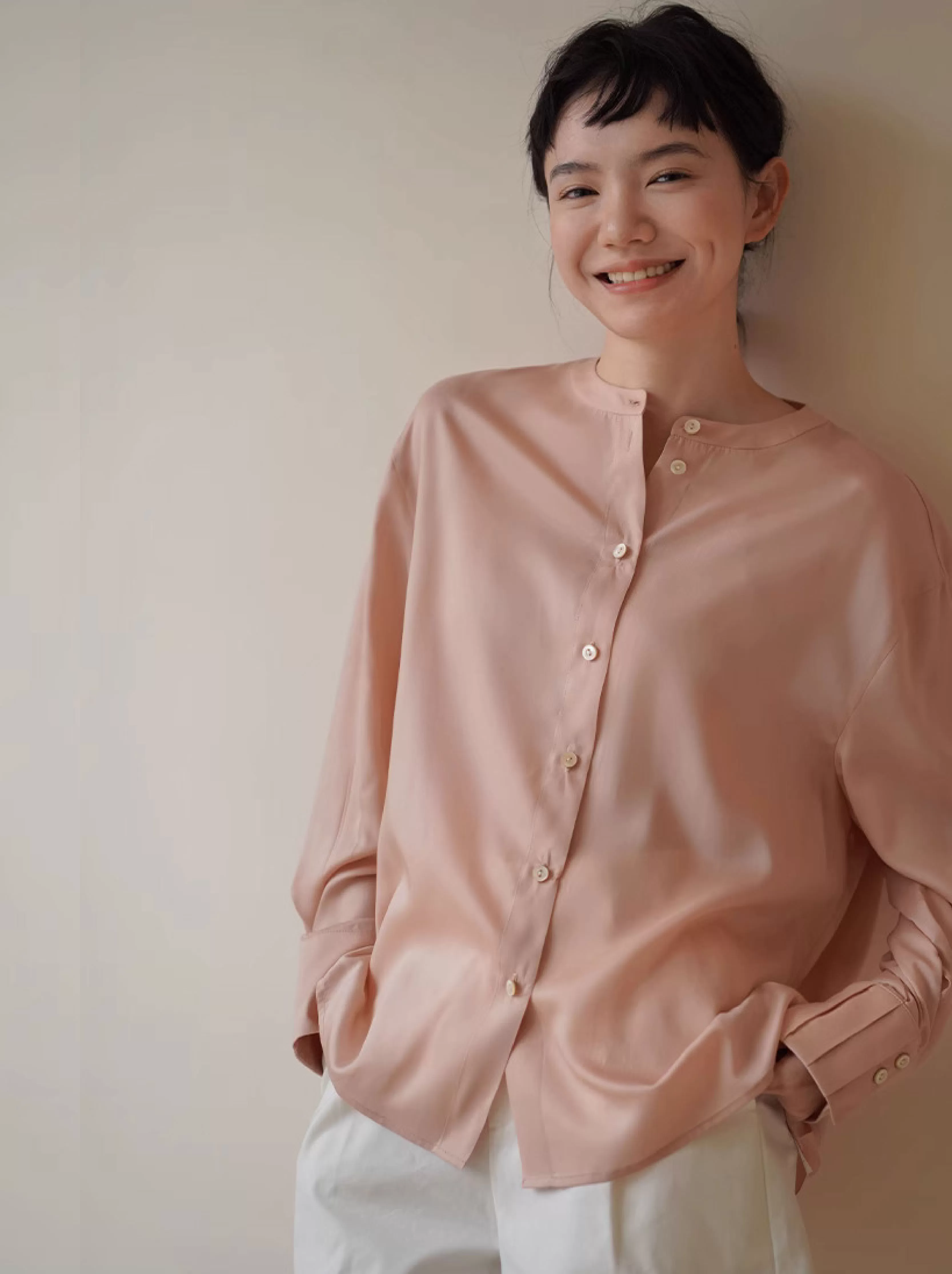 暖櫻拂面溫柔清爽萊賽爾襯衫寬鬆顯白長袖顯瘦防曬外套