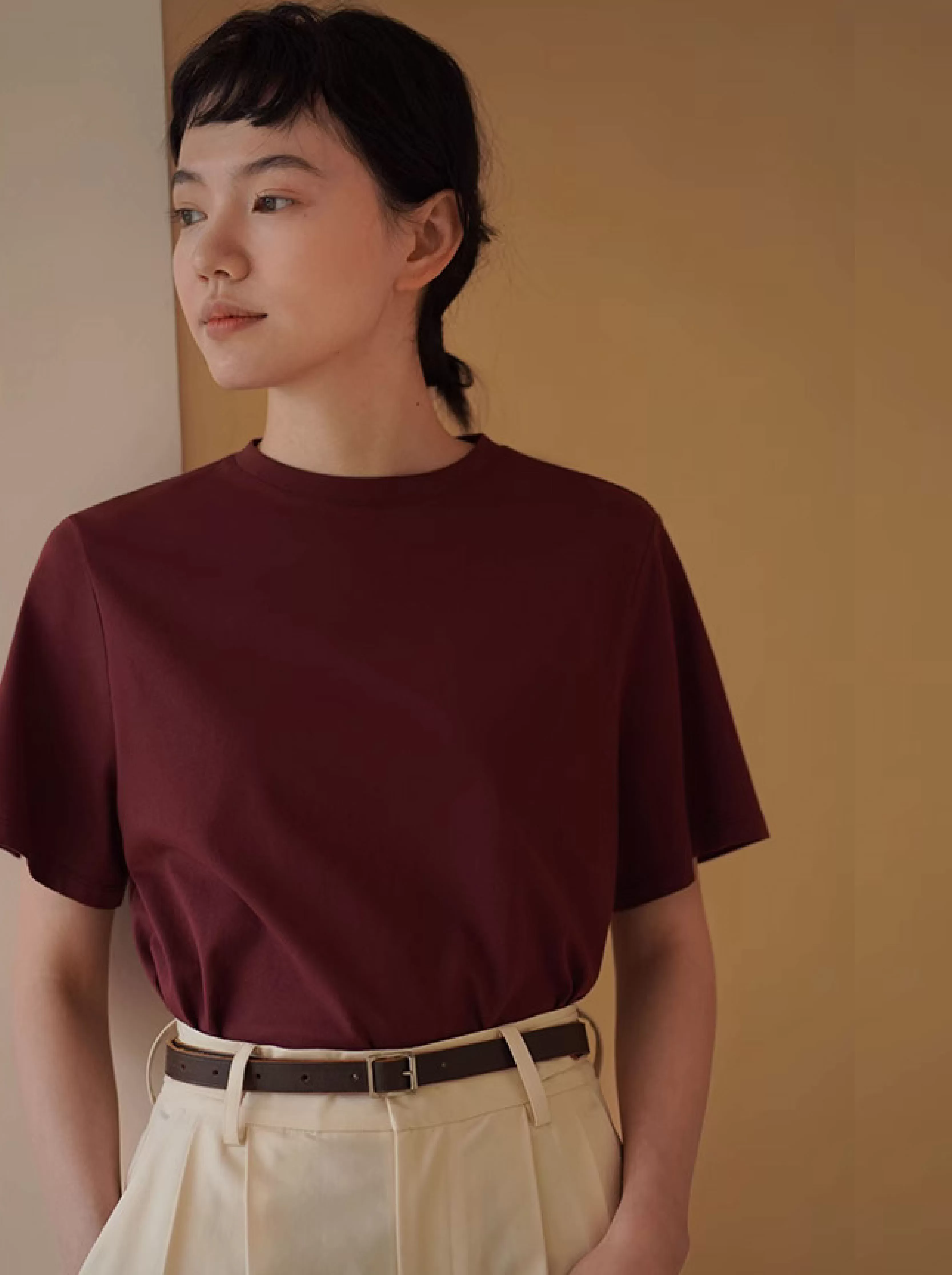 硃砂痣T卹敲顯白提氣色100棉柔軟基本款寬鬆圓領短袖女