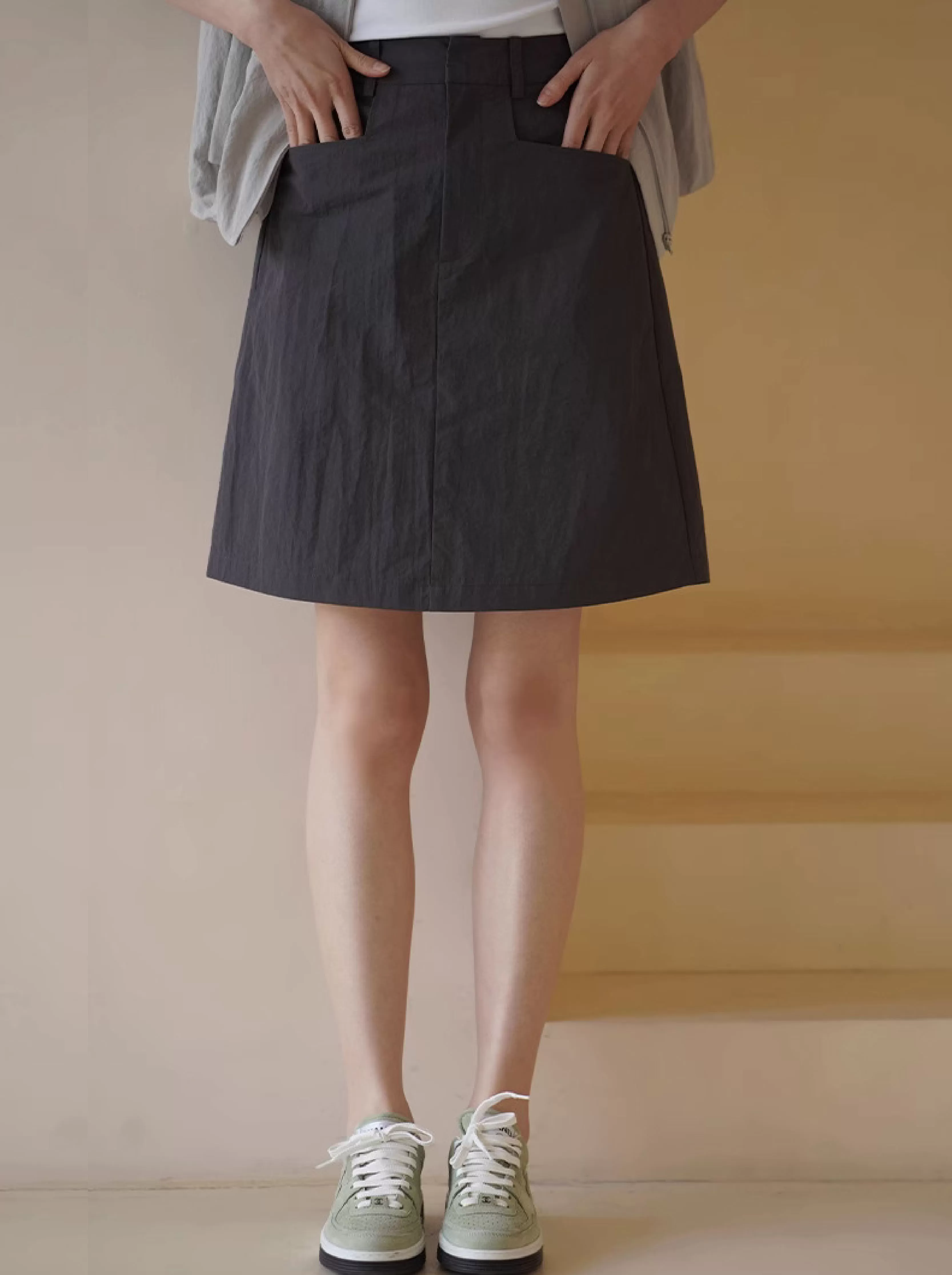戶外感山系挺括裙子A字輪廓小個子高腰顯瘦遮肉半身裙女
