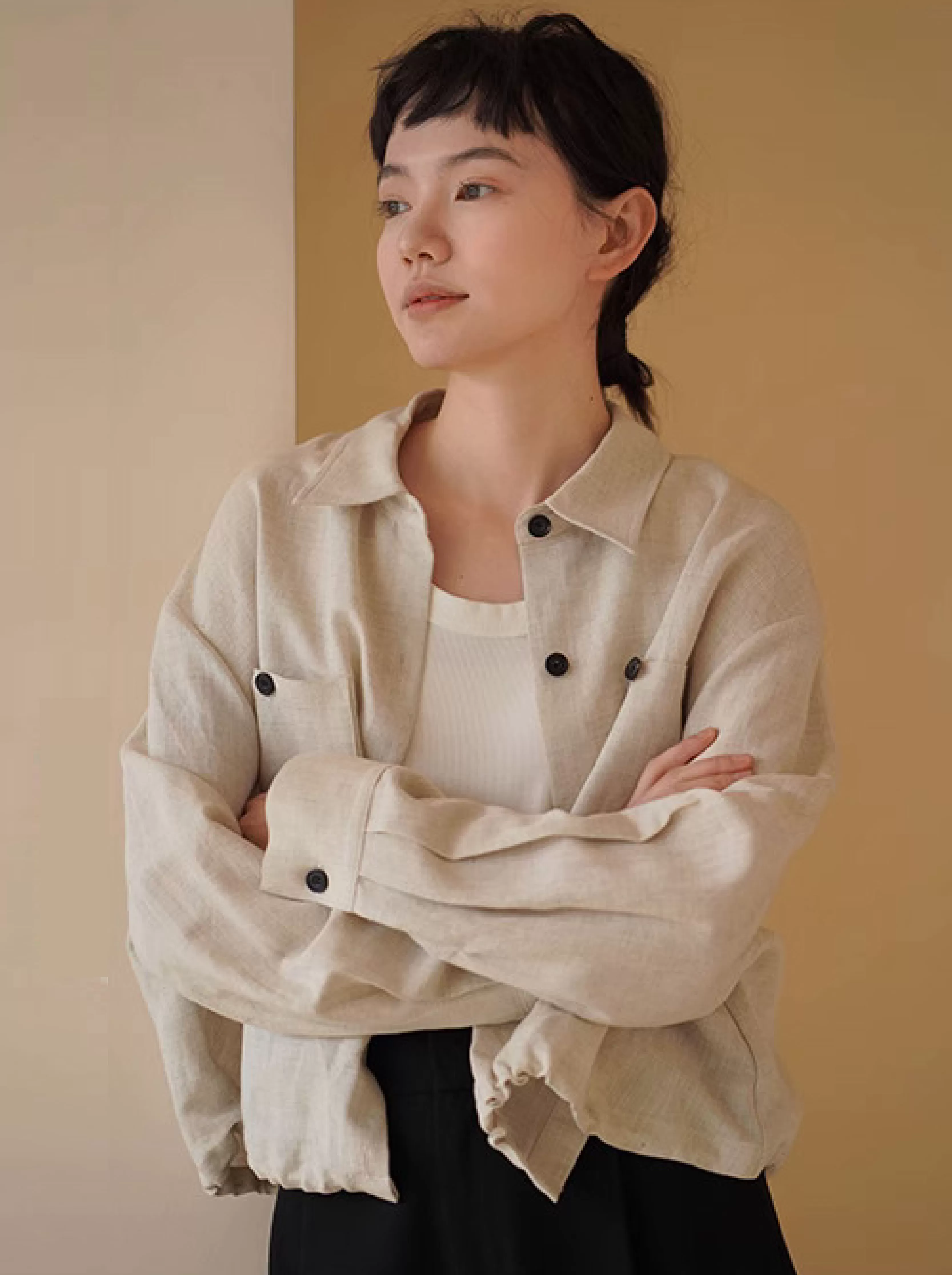 輕薄透氣萊賽爾亞麻寬鬆箱型顯瘦長袖簡約翻領防曬外套