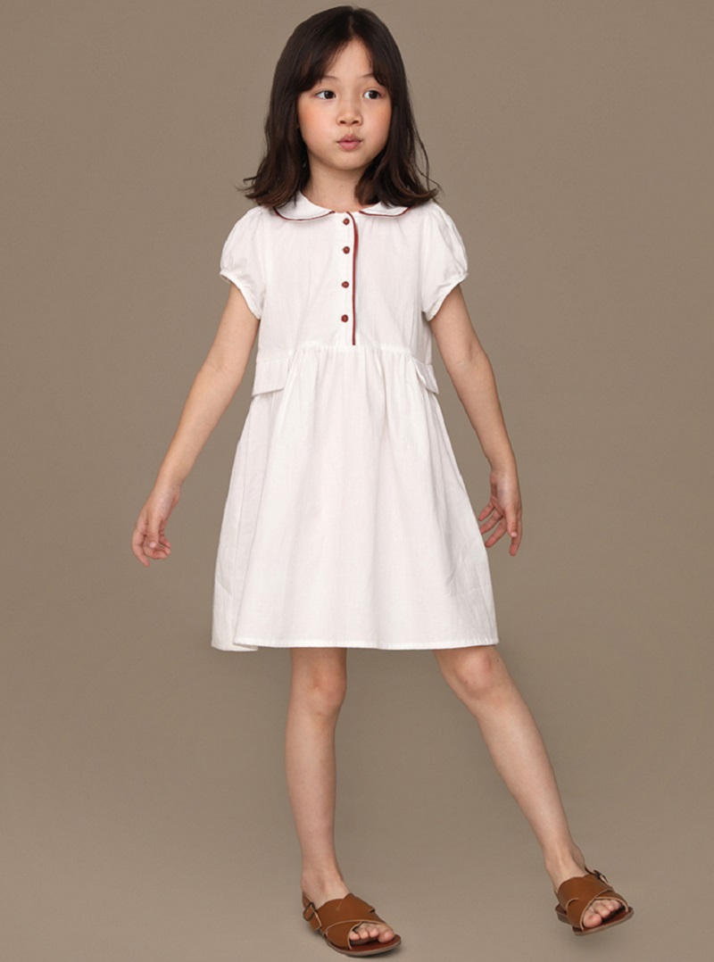 休閒純棉白色娃娃領連身裙洋裝