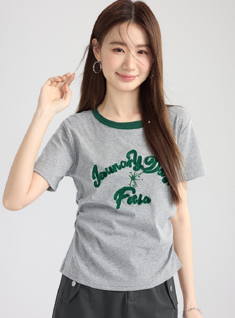 重工刺繡灰色t卹短袖小眾設計感女春夏甜辣胖mm大尺碼
