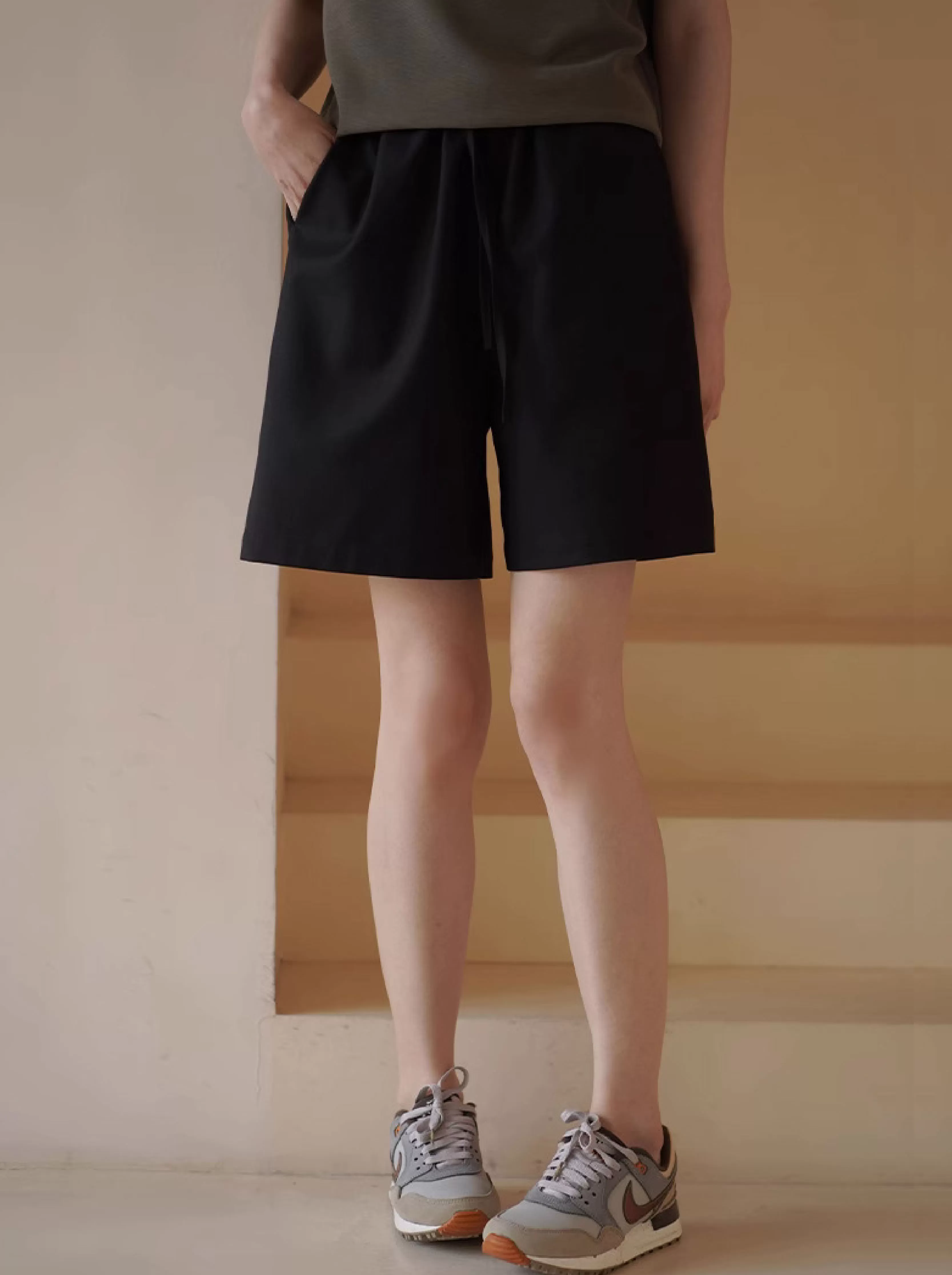 品質掛短褲抗皺挺括好版型顯瘦高腰A字通勤抽繩五分褲女